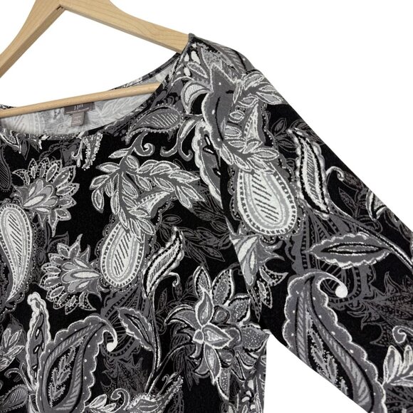 J. Jill Wearever Collection Paisley Floral Top Large Stretch Tunic 3/4 Sleeves - Picture 6 of 11
